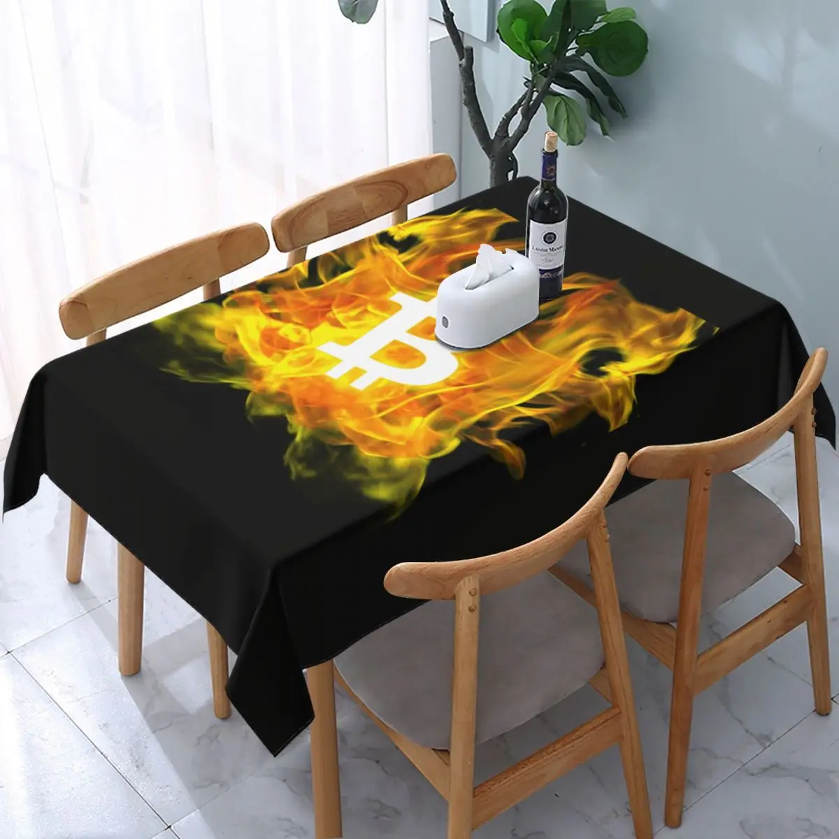 Bitcoin Explosion Tablecloth Rectangular Elastic Fitted Waterproof Blockchain Crypto Table Cover Cloth for Banquet