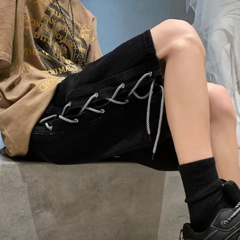 헐렁한 반 남성 데님 반바지 한국 패션 인기 컷 세일 Jorts Y2k New In Street Rude Distressed Men's Short Jeans Pants