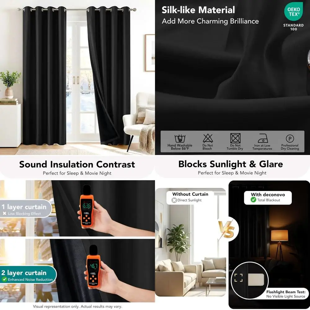 

Thermal Insulated Blackout Curtains with Double-Layer Grommet, Noise-Reducing, 52 x 95 for Bedroom, Nursery, Office