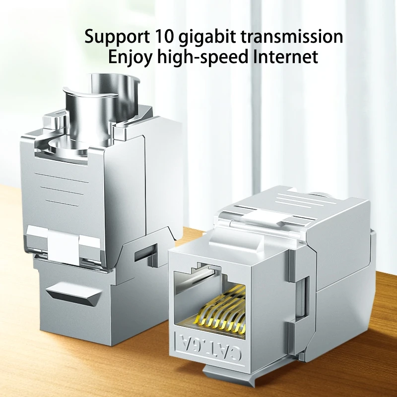 Módulo keystone blindado stp sem ferramentas rj45 cat8, adaptador de acoplador de rede de liga de zinco cat7 cat6a cat6 cat5e com travamento automático