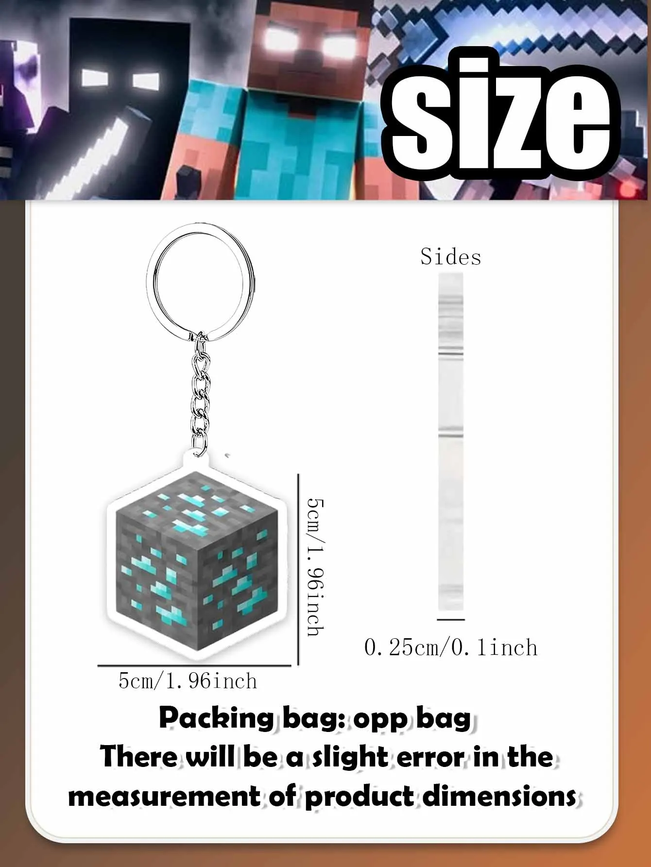 Pixel Game Adventurer Acrylic Keychain Party Set, Kids Boys Birthday Decor Kit with Cute Block Pendant Key Charms