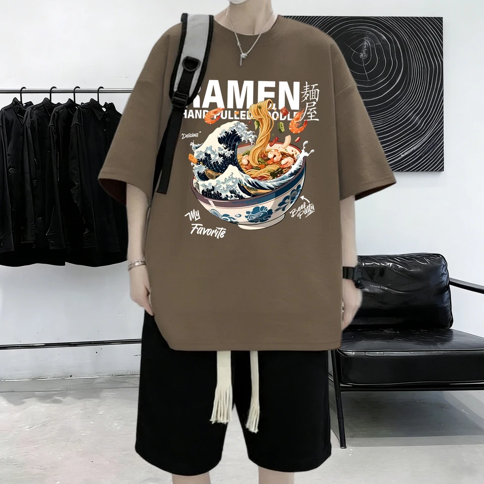Rich Lamian Noodles Print Cotton Summer T Shirt