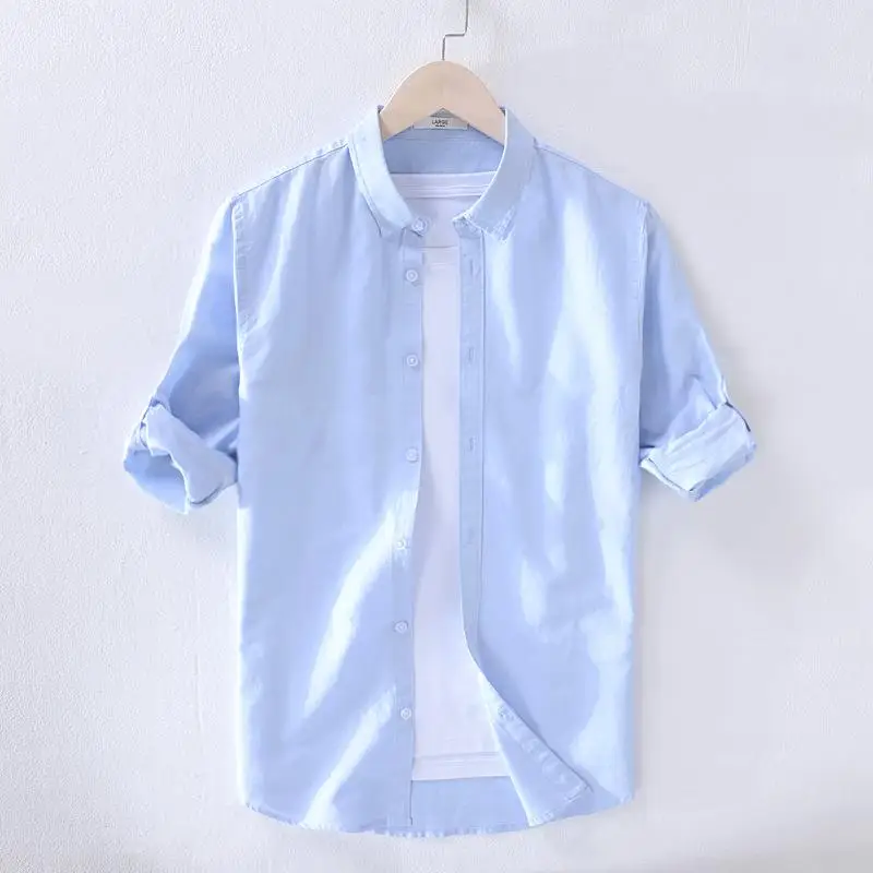 Men's Cotton Linen irt Long Sve Breathable Thin Winter  Color Square Collar Open Cardigan Sle Casual Busin irt