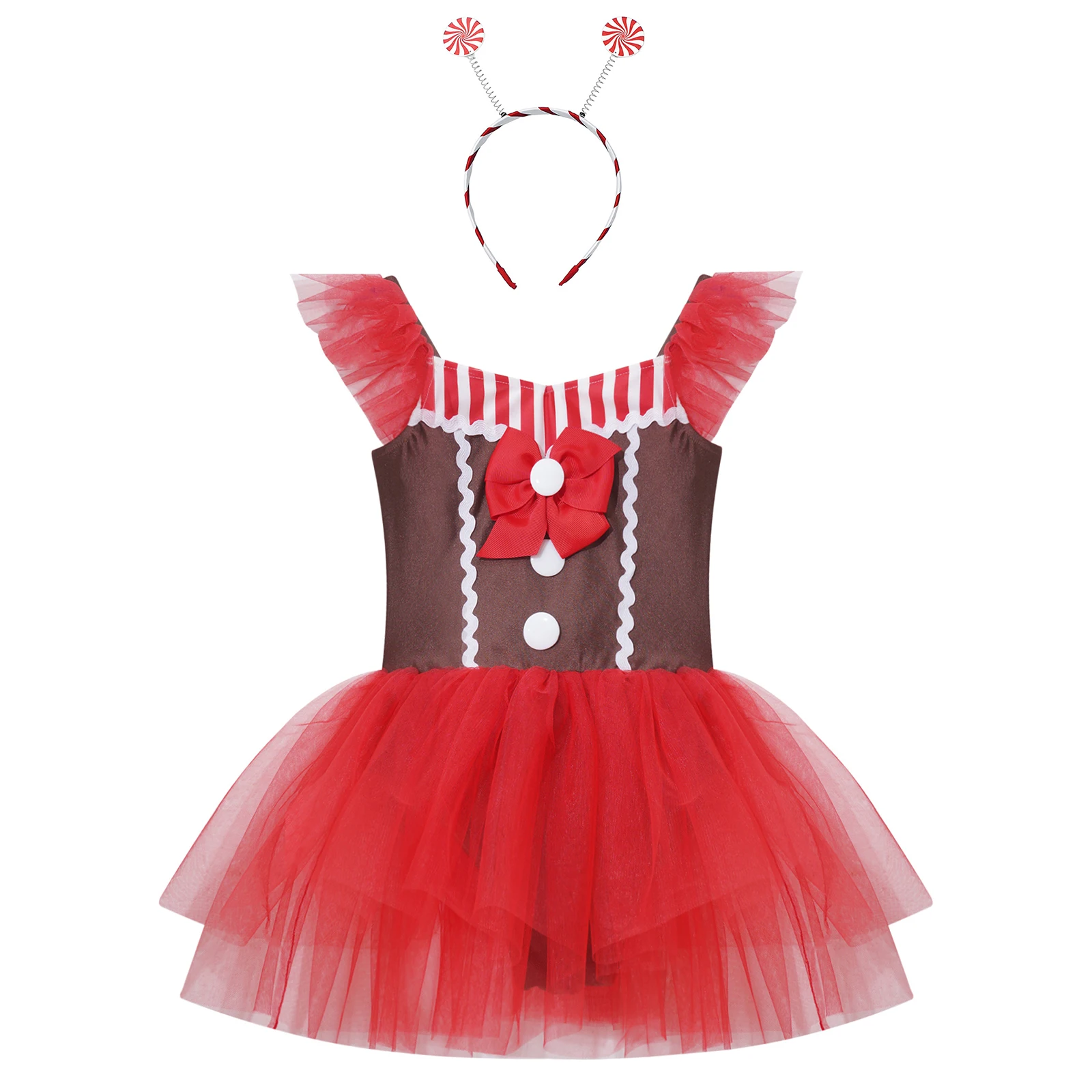 الفتيات سانتا كلوز عيد الميلاد الزنجبيل رجل زي قصب الحلوى شريط Bowknot الباليه توتو يوتار أكمام التزلج بذلة