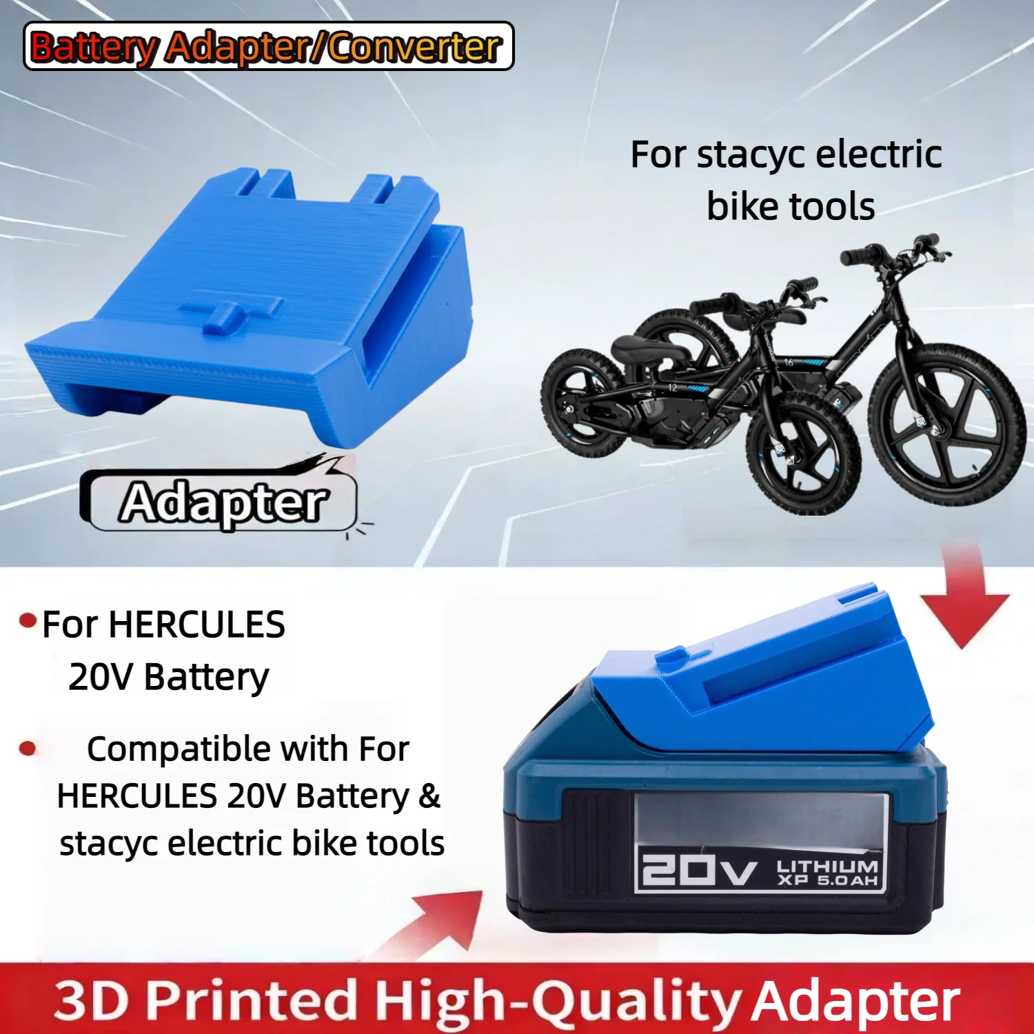 

For HERCULES 20V Series Li-ion Battery Adapter TO Stacyc Electric Bike Tools Converter Power Tools Accessory(Only Adapter)