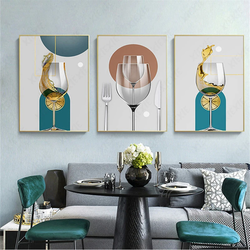 Modern Tableware Knife Fork Spoon Wine Glass Canvas Painting Wall Art Pictures Posters Prints for Restaurant Dining Room Decor