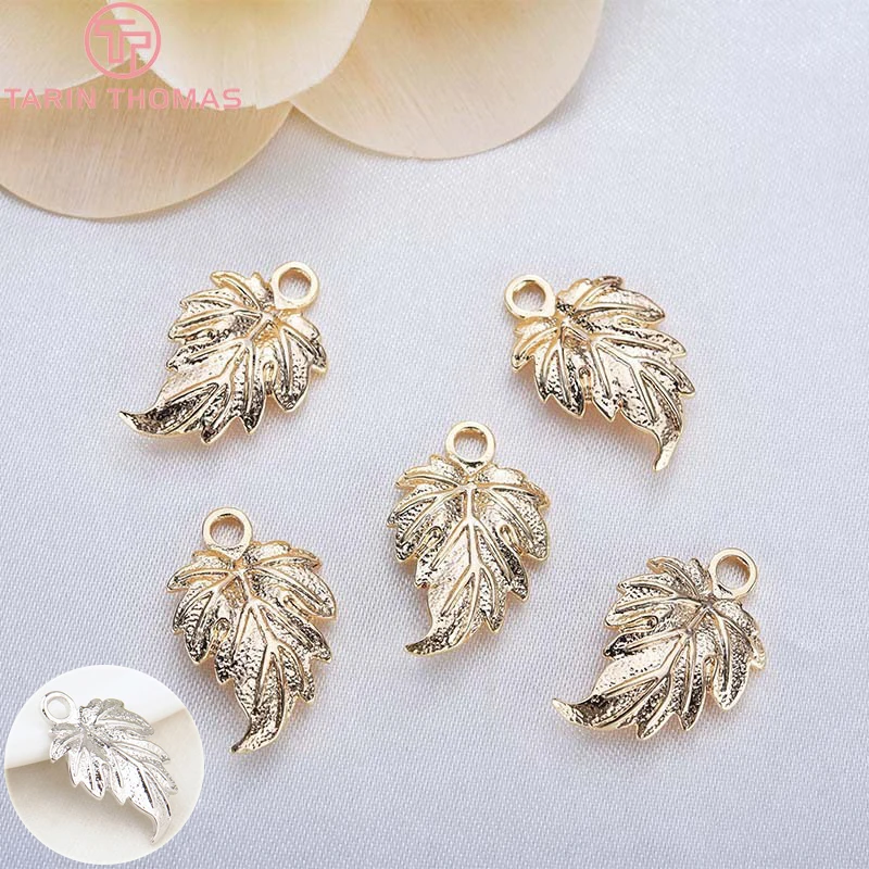 (161) 12x19MM 24K Gold Color Plated Brass Leaf Leaves for DIY Jewelry Making Findings Accessories