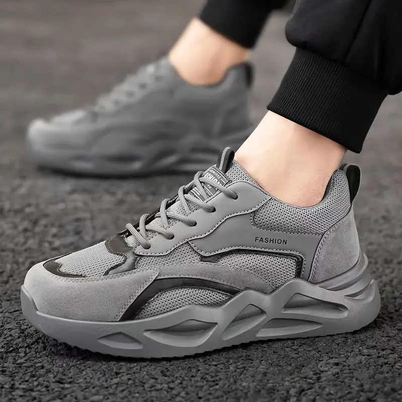 

Men's Spring Summer New Thick Sole Casual Sneakers Soft Sole Non Slip Breathable Anti Odor Lace Up Lightweight Protection Shoes