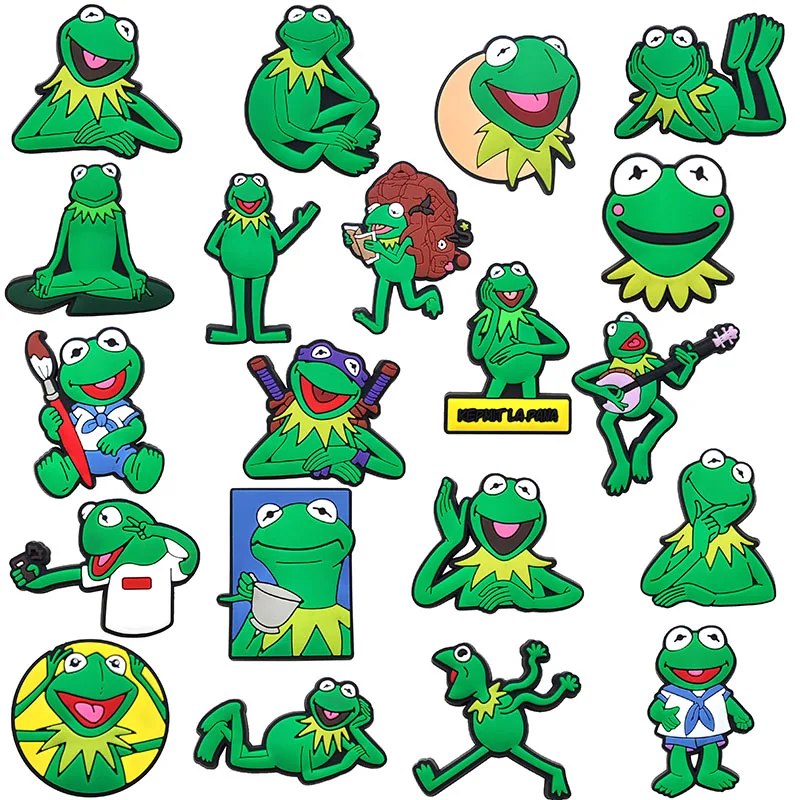 20pcs Cartoon Funny frog Shoes Charms PVC Shoe Accessories DIY Shoe Buckle Clogs Sandal Decoration For Kids X-mas Gifts