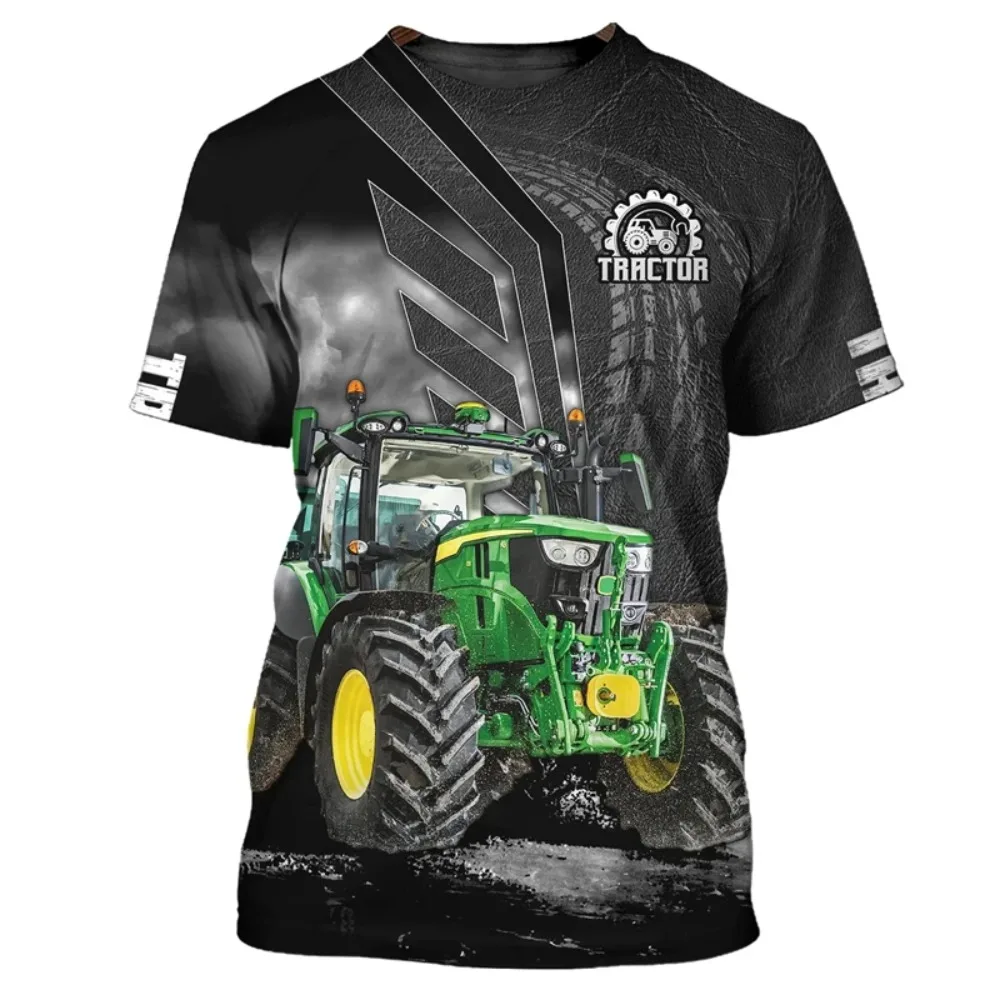 Agricultural Tractor Pattern Summer 3D Printed Large-sized Men's T-shirt Quick-drying and Breathable Suitable for Outdoor Wear