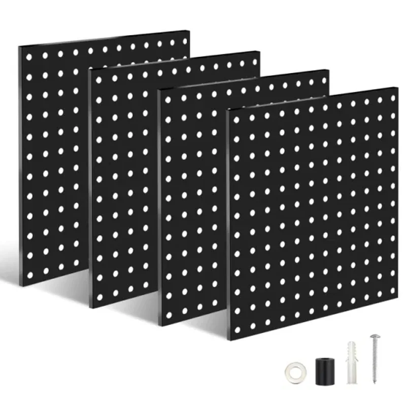 4 PCS Metal Pegboards Black Peg Boards Wall Organizer Panel Board Storage Hanger Tool with 1' Spacing 1/4' Hole for Office