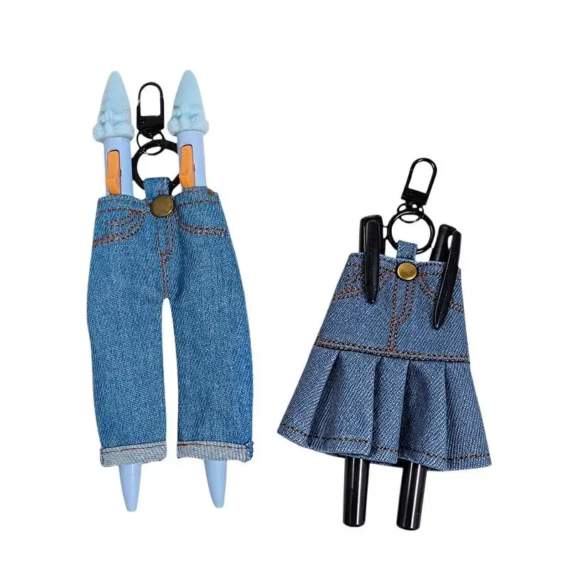 Ins Kreativer Mini-Jeansstoff-Stifthalter mit Clip, Vintage-Jeansrock-Stiftetui, Schlüsselanhänger, tragbare Stoff-Schreibwaren-Tasche – Detail 8