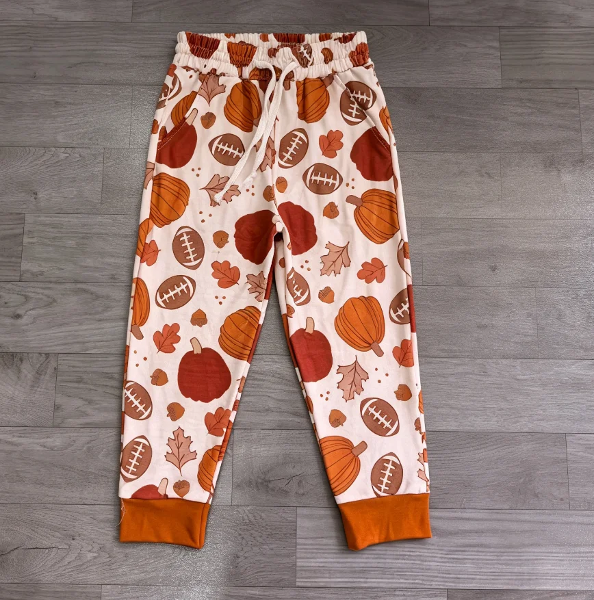 Wholesale Kids Infant Pockets Pants Toddler Thanksgiving Clothing Baby Boy Pumpkins Leaves Trousers Children Joggers Clothes