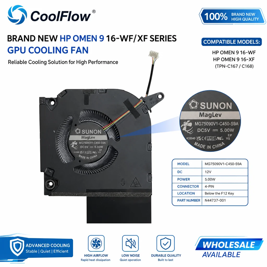 Brand New Original Cooling Fan for HP OMEN 9 16-WF XF TPN-C167 C168 Laptop
