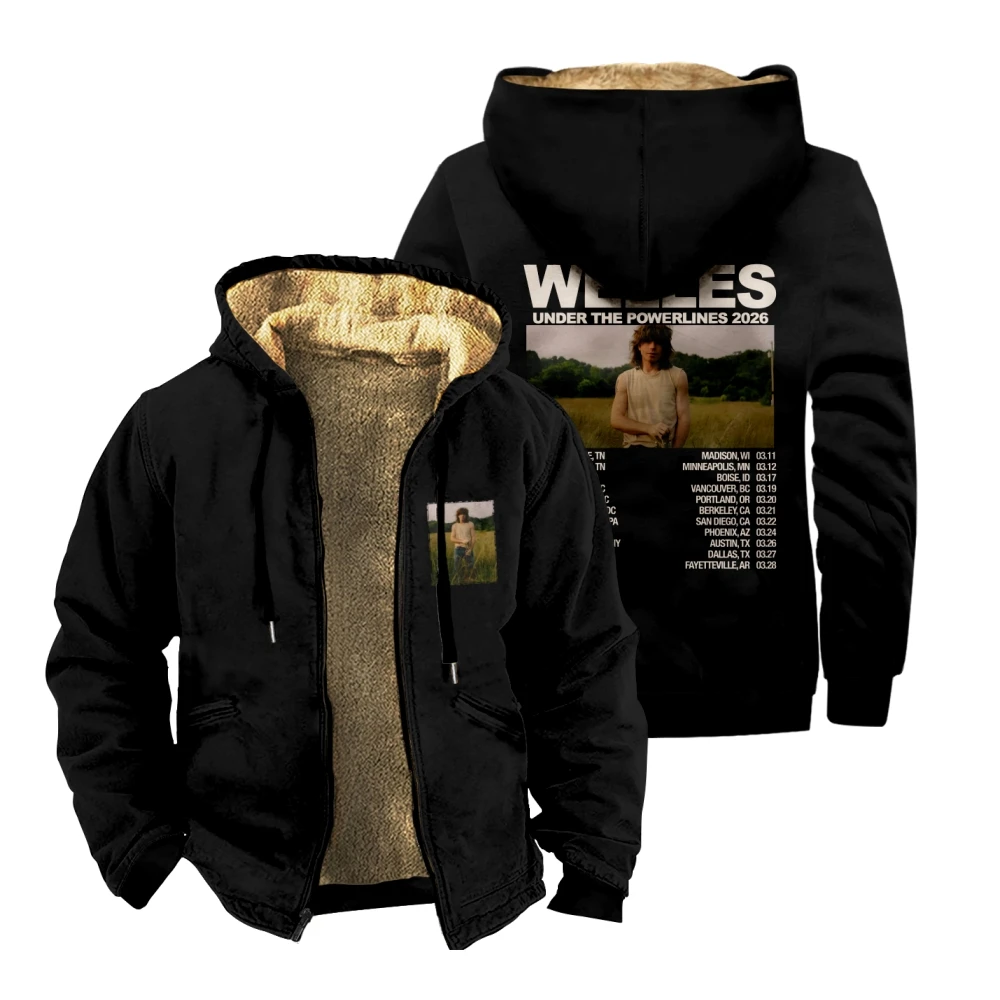 Jesse Welles Under The Powerlines 2026 Tour Zipper Coat Unisex Long Sleeve Hooded Winter Jacket Streetwear Parka