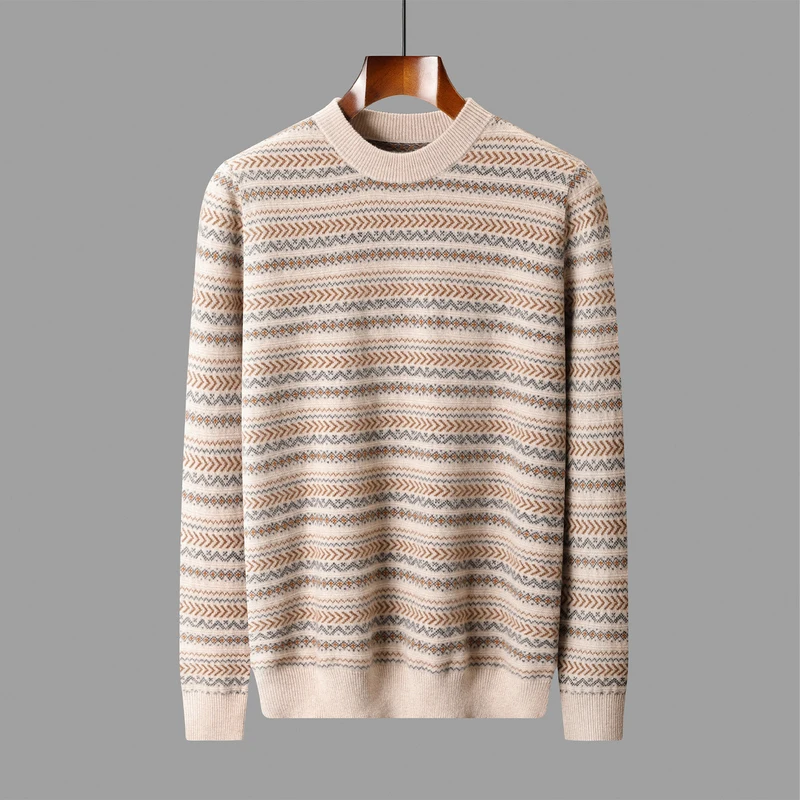 

ADDONEE мужской винтажный стиль 100% шерсть пуловер свитер осень-зима с воротником-стойкой и длинными рукавами кашемировый трикотаж жаккардовый свитер