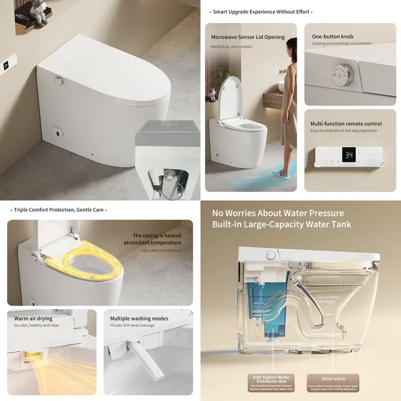 For Australian Wall Mounted Rear Outlet Toilet Adjustable Sewage Pipe Smart Toilet No Water Pressure Limit