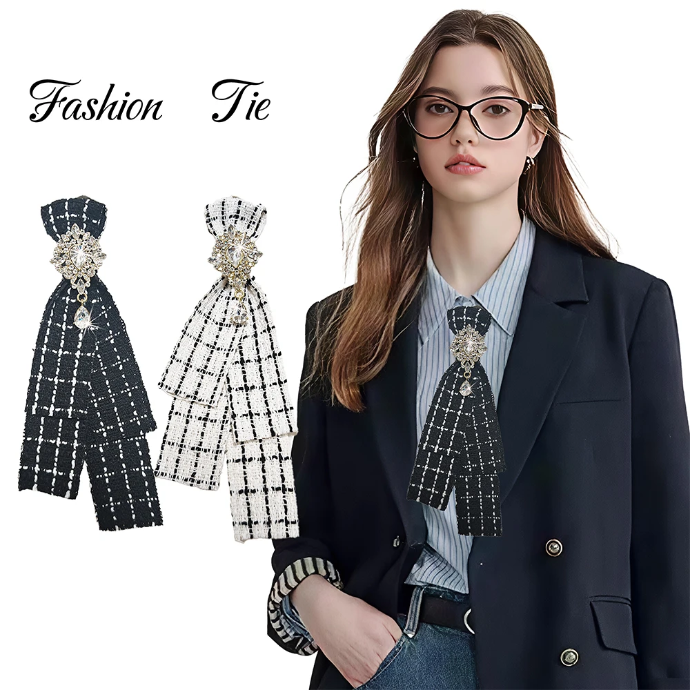 A Handcrafted Women's Houndstooth Tie, Mature and Sophisticated, High-End and Elegant, Suitable for Balls and Parties, Can Be Given as a Gift