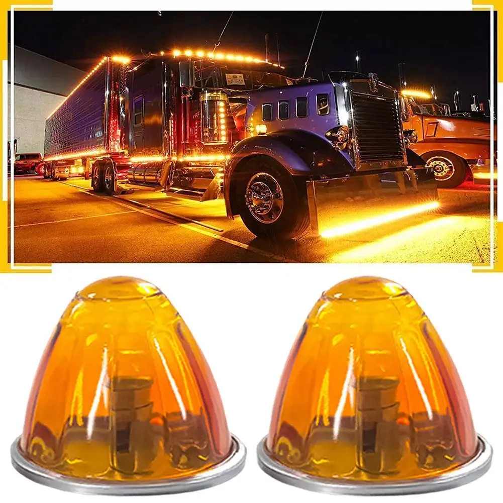 2Pcs Truck Flashing Lights 12V 24V LED Trailer Side Marker Lights Tractor Strobe Light White Amber Red Blue Green Van Bus RV