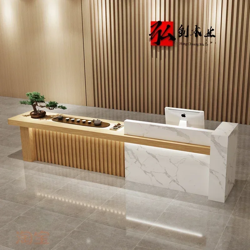 Hotel Waiting Reception Desks Luxurious Counter Wooden Clinic Reception Desks Laudry Bancone Fiera Commercial Furniture