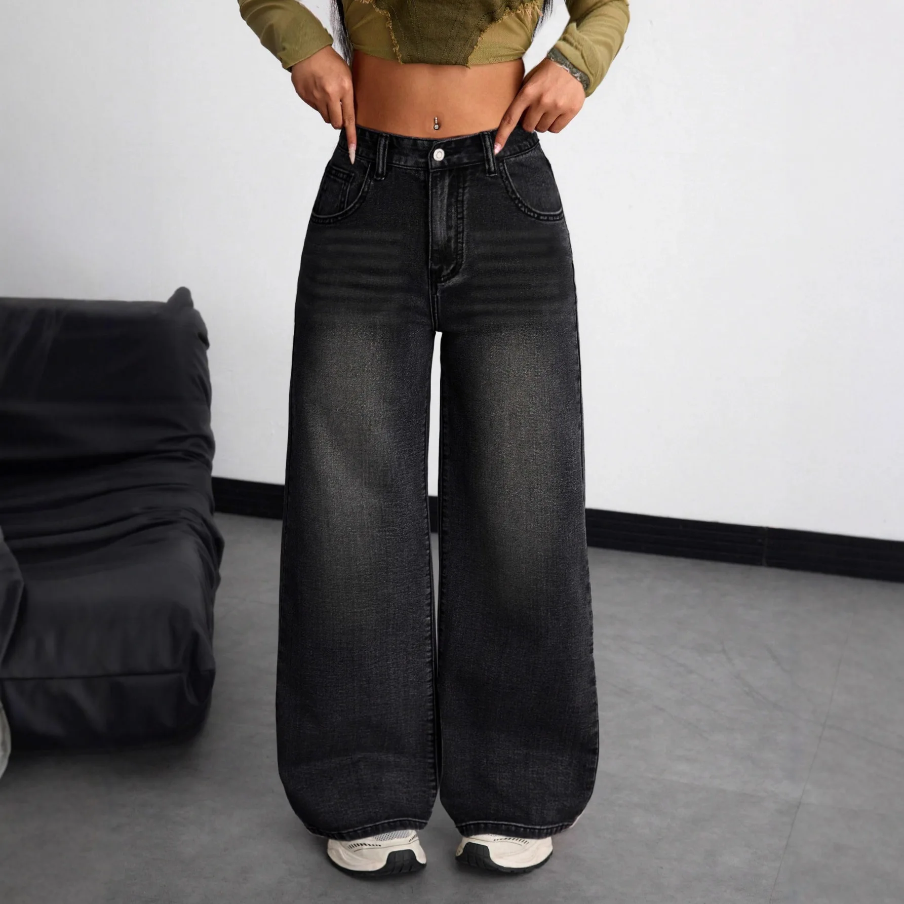 

Black Wide Leg Jeans Women's Spring 2026 New Small Size High-End Drapey Large Size Slim Straight Denim Trendy Casual High Waist