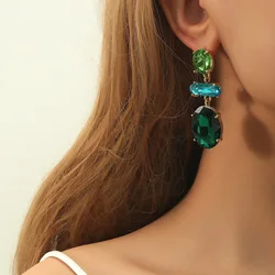 Fashion Exaggerated Light Green Stone Oval Geometric Long Drop Earrings for Women Wedding Party Jewelry