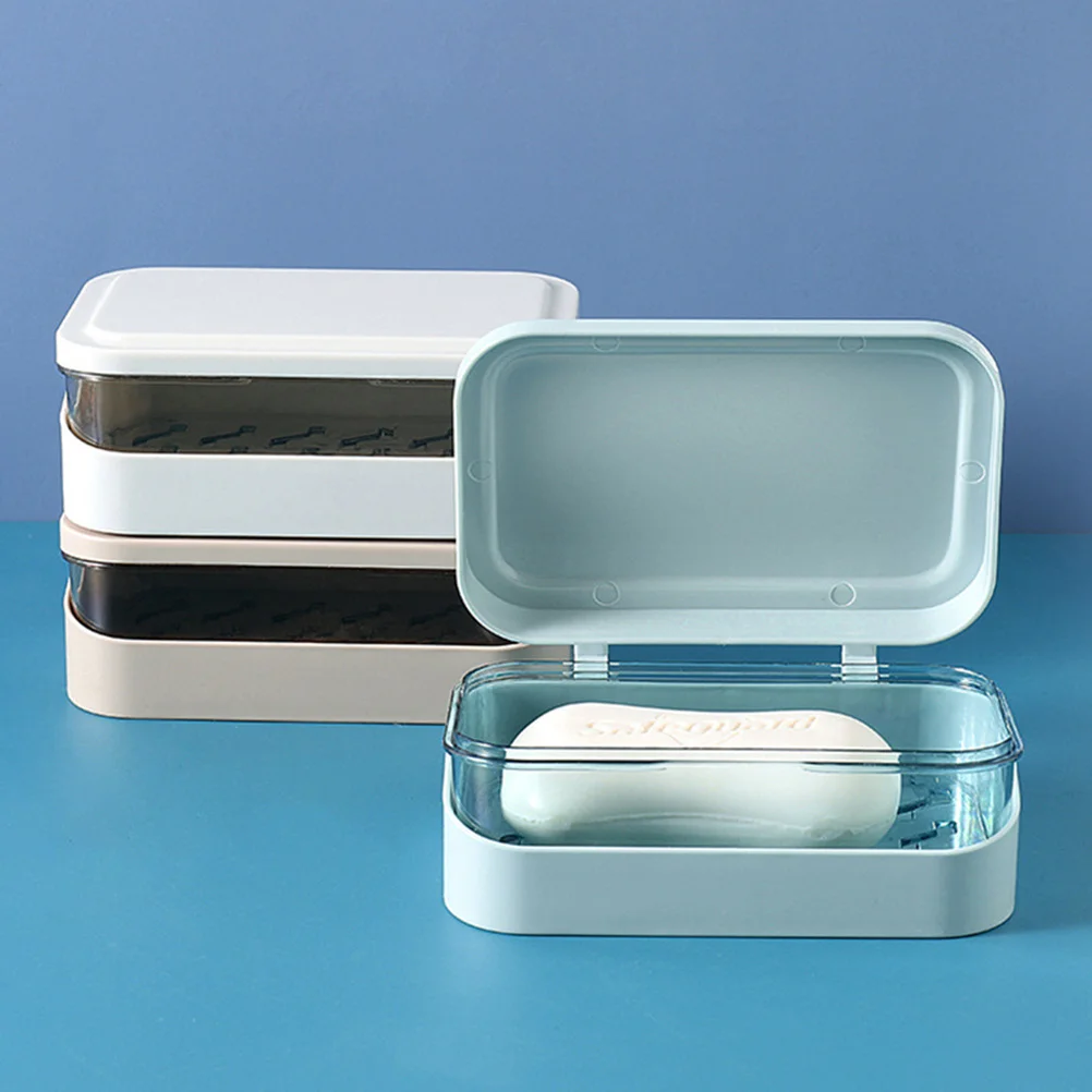 

1pcs Lid Abs Bathroom Tray Drainable For Bathroom Kitchen Holder Soap Holder Dish Rest Shower Plastic Soap Dish Tray