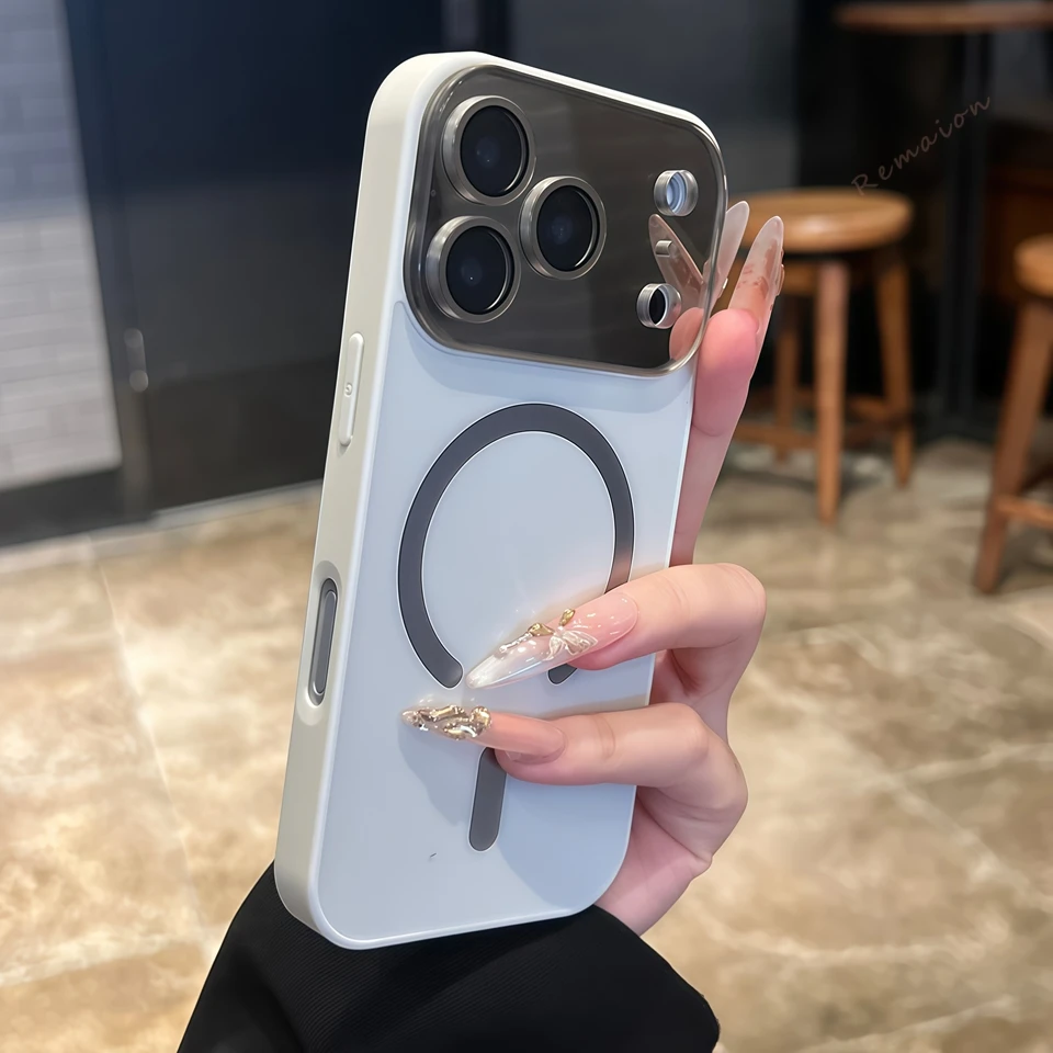 حافظة هاتف مغناطيسية أصلية رسمية لهاتف آيفون 17 Air 11 12 13 14 15 16 17 Pro Max Magsafe غطاء حامي شحن نافذة كبيرة