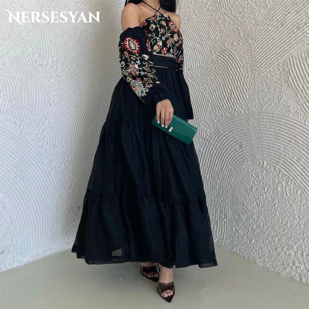 Nersesyan Colorful Lace Formal Evening Dresses Off Shoulder Halter Backless Prom Dress Ankle Length Occasional Party Gowns 2024