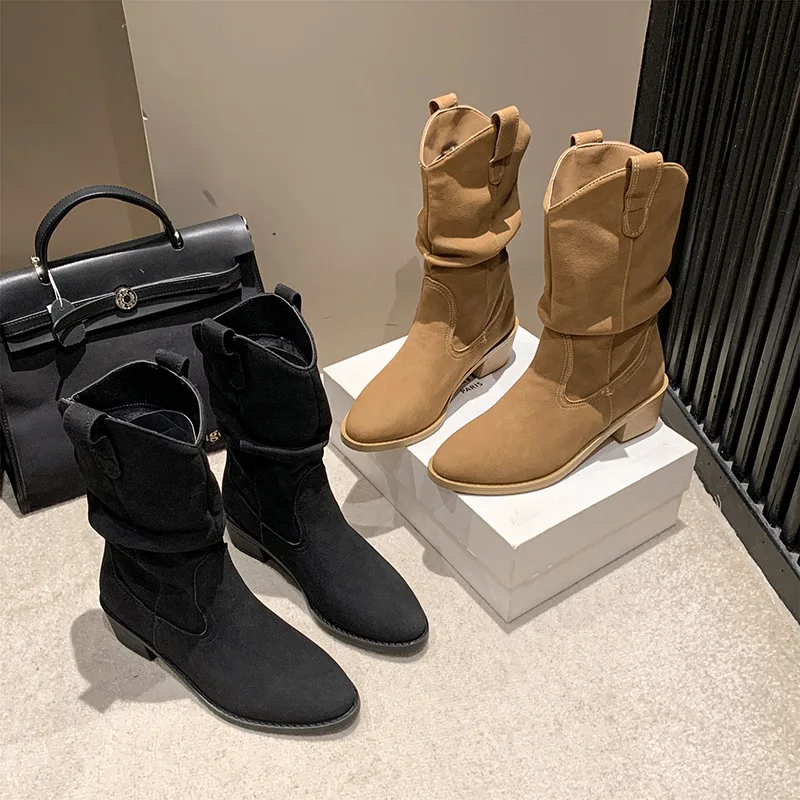 

Winter European American Plus Size Fashion Boots Thick Heel Pointed Toe Versatile Height Increasing Slimming Women's Boots