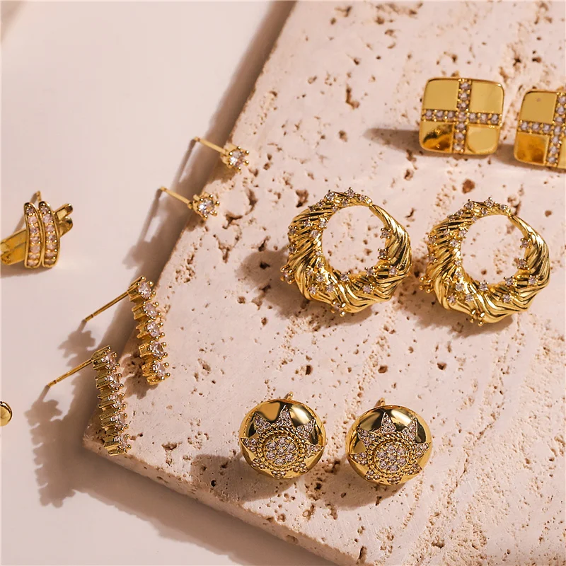 HECHENG,Stud Earrings for women 18K Gold Plated  Fine Jewelry brincos Accessories