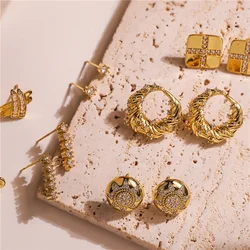 HECHENG,Stud Earrings for women 18K Gold Plated Fine Jewelry brincos Accessories