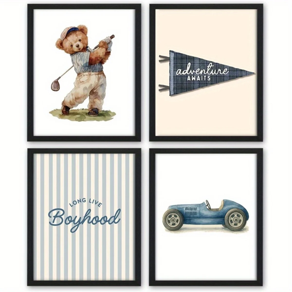 4pcs/set Whimsical Cute Bear Sports Canvas Print Poster Modern Watercolor Illustrations Art Prints Nursery Wall Art Home Decor