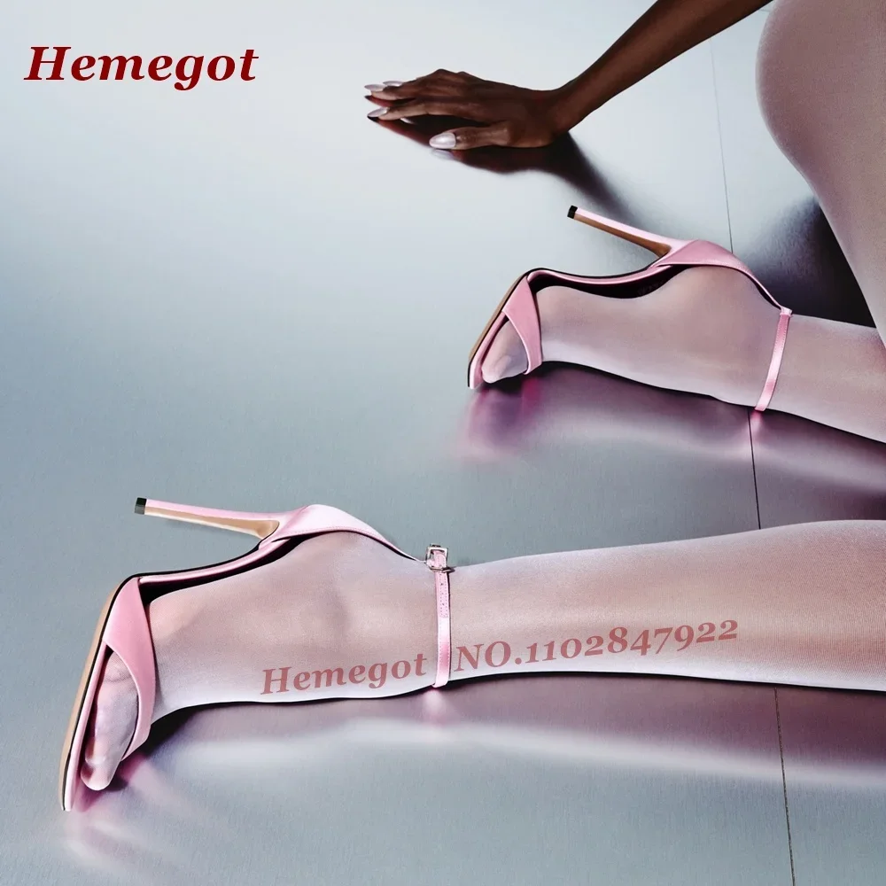 Ankle Buckled Stiletto Women's Sandals Satin Pink One Straps Sandals Summer 2026 New Thin High Heeled Side Air Runway Party Shoe
