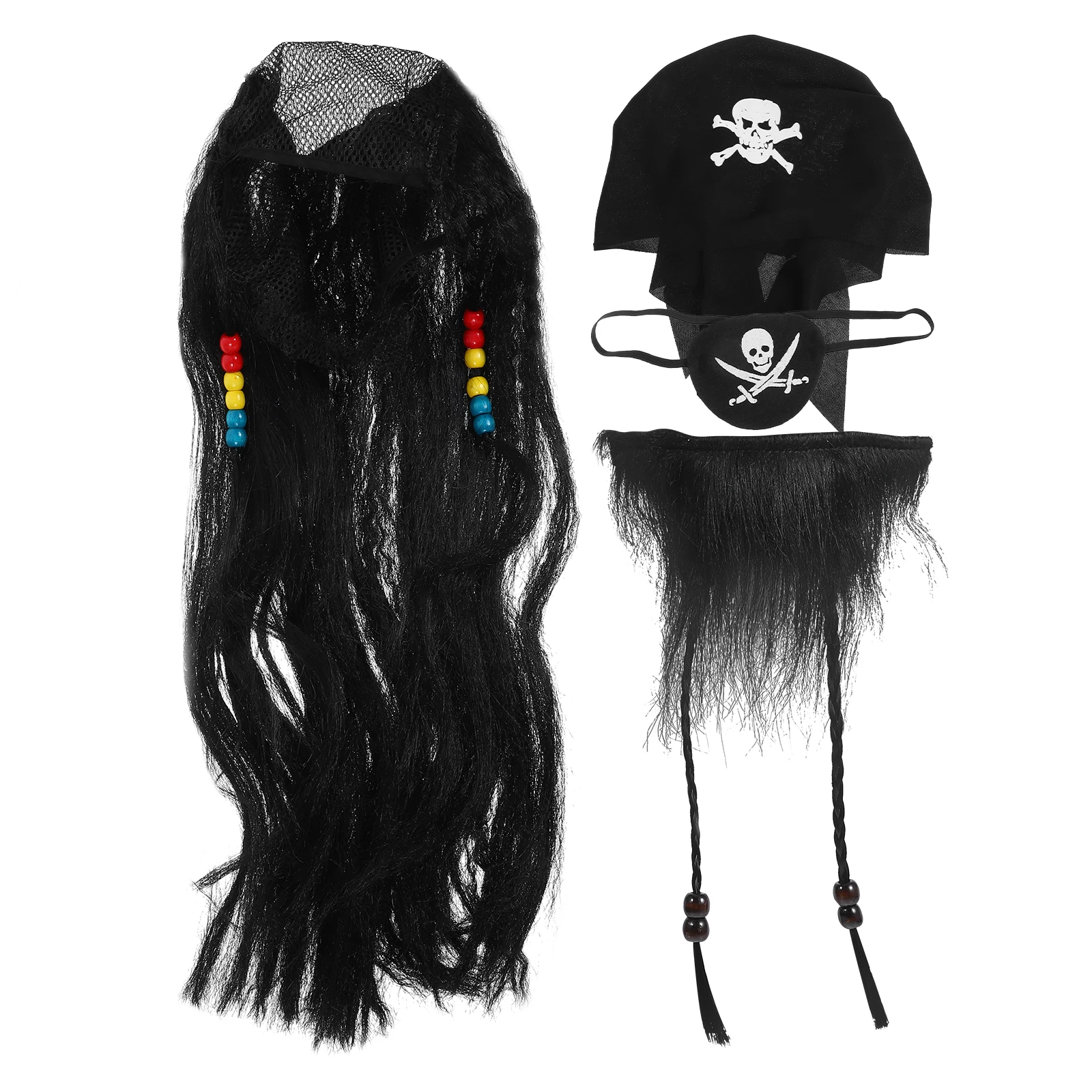 

1 set Pirate Set Realistic Soft Comfortable Reusable Halloween Parties Cosplay Events Pirate Cosplay Beard Eye Patch