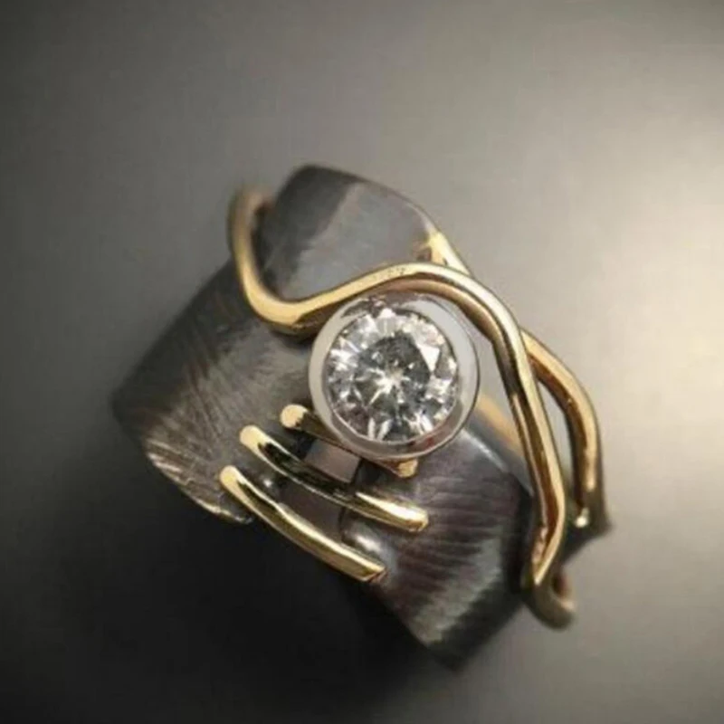 Huitan Geometrische Unregelmäßige Design Finger Ring für Frauen Zwei Ton Design Vintage Punk Weibliche Ringe Täglichen Verschleiß Moderne Schmuck Neue