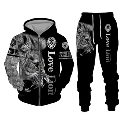 Autumn and Winter Men's Tracksuit 3D The Lion Print Zipper Hoodies Sweatshirts Pants Sets Casual Mens Clothing Women's Tracksuit