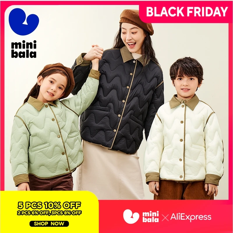 

Mini Bala Kids Down Jacket Boys Girls 2024 Winter Windproof Warm Nylon Coat Parent-Child Outdoor Daily Wear Patchwork Design