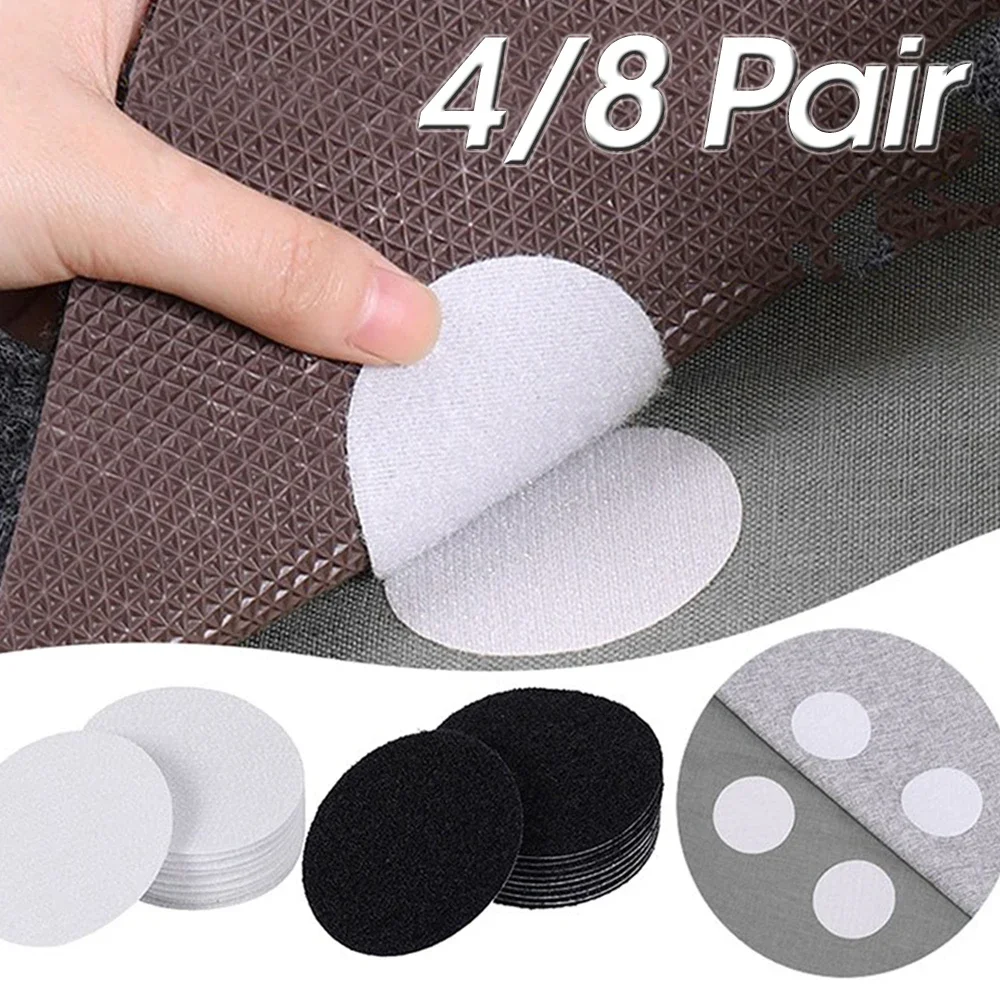 2/8Pairs Sofa Non-Slip Stickers Self Adhesive Bed Sheet Hook Loop Fastener Tape Reusable Carpet Mat Gripper Locking Floor Dots