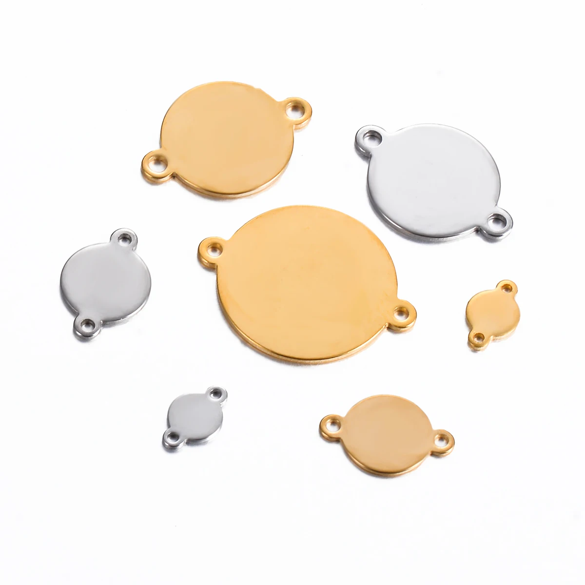 20Pcs Steel Gold Color Stainless Steel Round Blank Stamping Tags with Two Loops For Necklace Bracelet DIY Jewelry Making