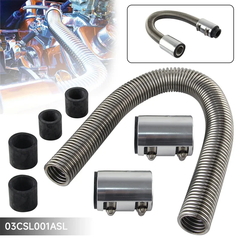 Chrome Stainless Steel Flexible Upper Lower Radiator Hose & Chrome Caps Kit 24