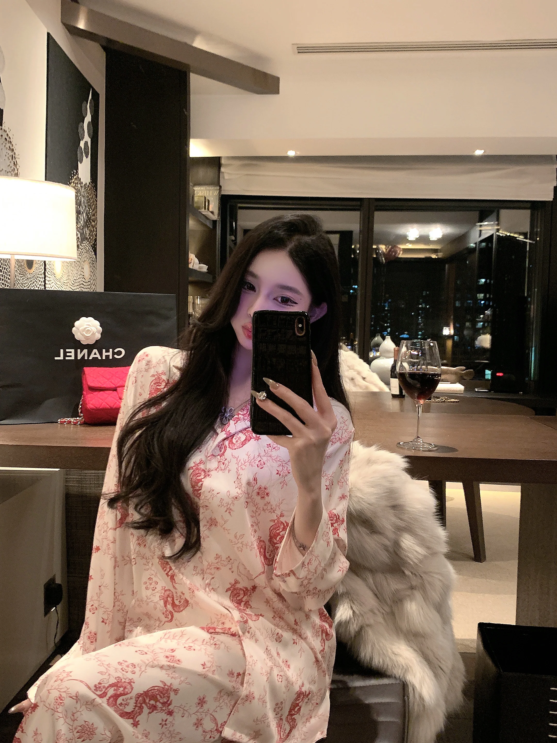 Chinese Style New Year's Red Ice Silk High-end Long-sleeved Pajamas Set Comfortable Casual Elegant Lady Loungewear 2025 Spring