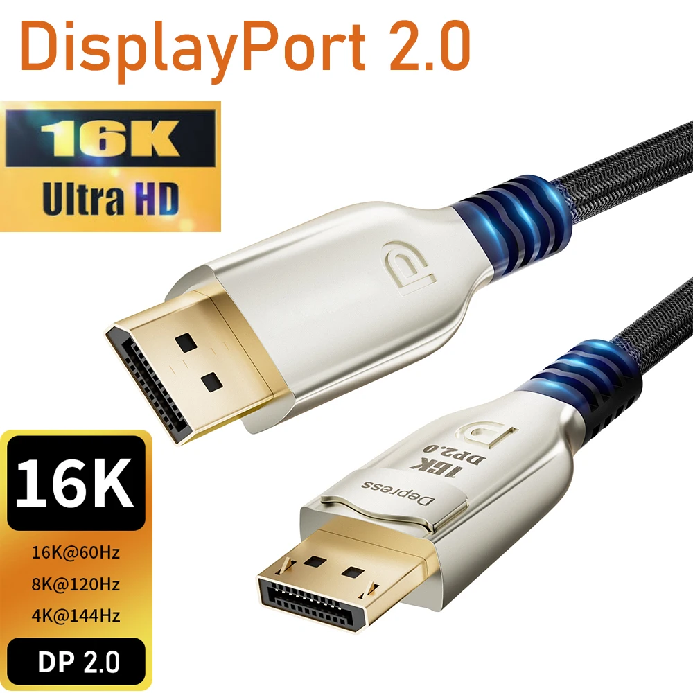 Displayport 2.0 kabel 16K 8K kabel Displayport 144Hz 240Hz kabel Displayport 1.4 DP 2.0 kabel g-sync dla monitor gamingowy PC