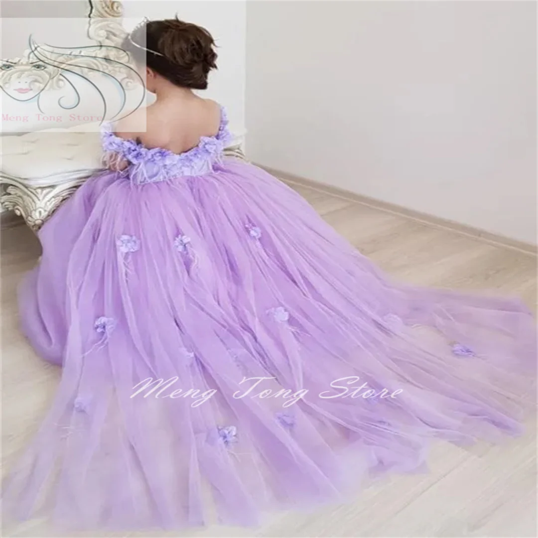 Baby Girls Pink Puffy Tulle Made Flowers Little Girl Dresses for Wedding Child Infant Baby Girls Pageant Dresses Birthday Gown