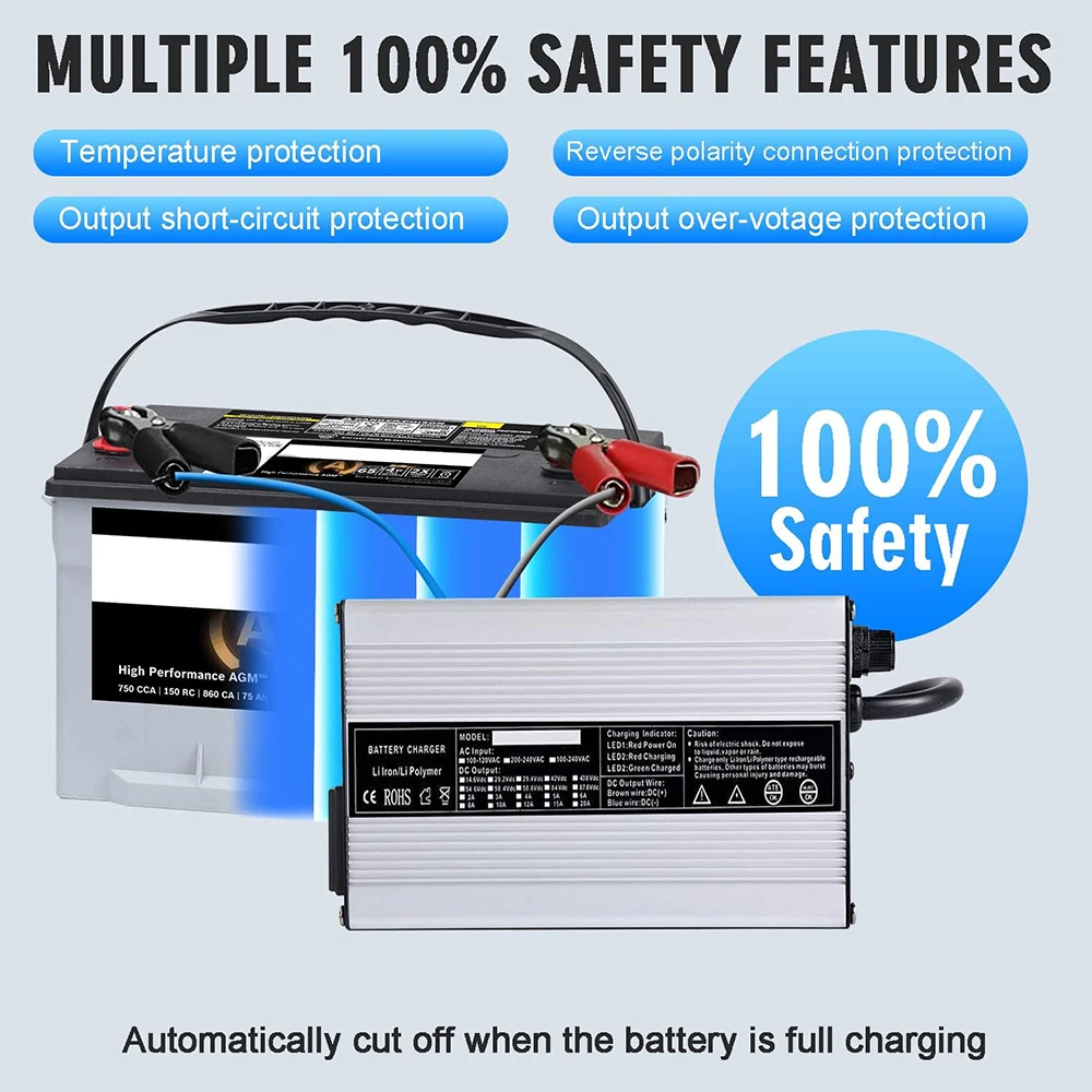 54.6V 10 Amp Charger 13S 48V 10A  Li-ion Battery Smart Charger for Lipo/LiMn2O4/LiCoO2 Battery Charger Black Aluminum Case