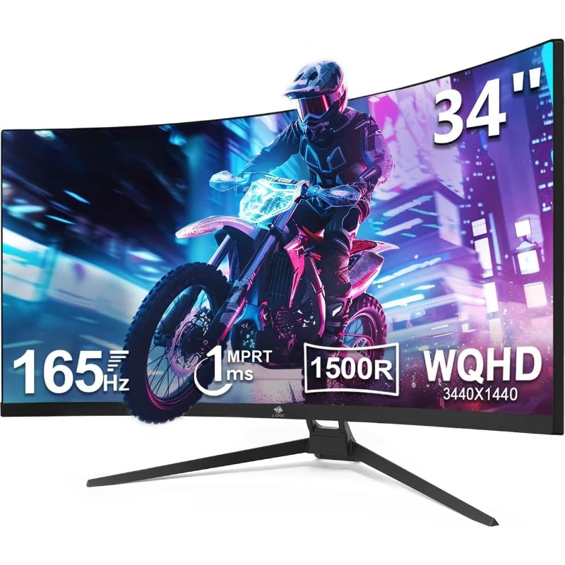 2K Curved Gaming Monitor with 165Hz Refresh Rate,   1ms MPRT,   1500R Curvature, VA Panel, 178 Viewing Angles, AMD Freesync