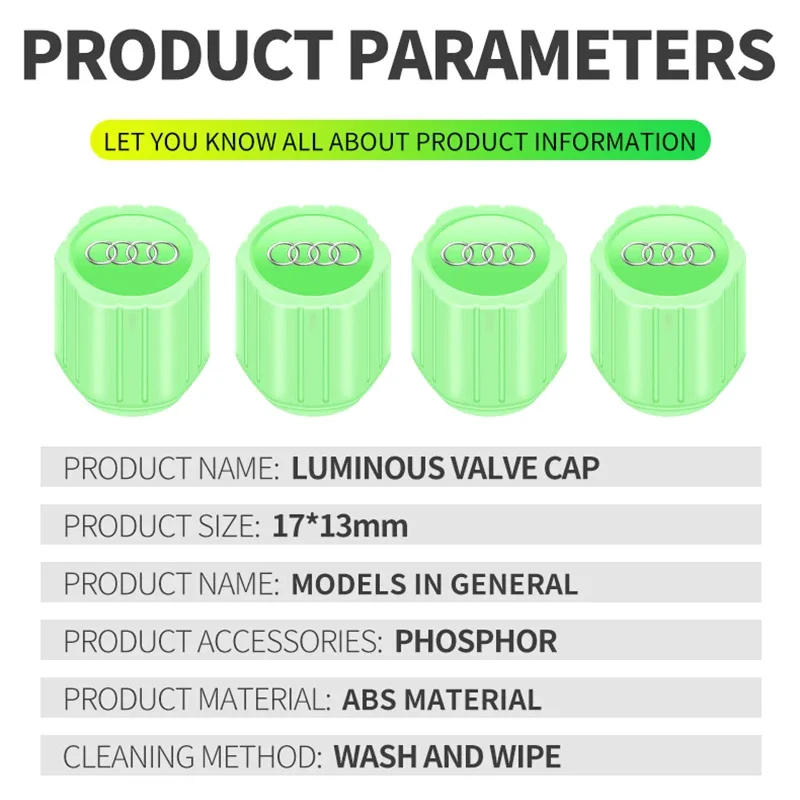 مضيئة سيارة الإطارات صمام قبعات الفلورسنت عجلة دراجة نارية الإطارات لأودي S3 S5 S1 S4 S2 S6 RS3 RS4 RS5 RS6 RS8 B8 B6 TT A2 A3 A4 #4