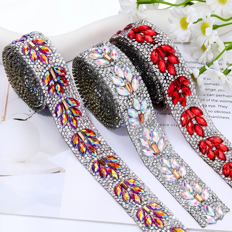 1Yard 90CM Harz Motiv Strass Kette Hot Fix Diamant Band Kristall Rolle Glitter Diamant Gürtel Bling Für DIY kunst Handwerk