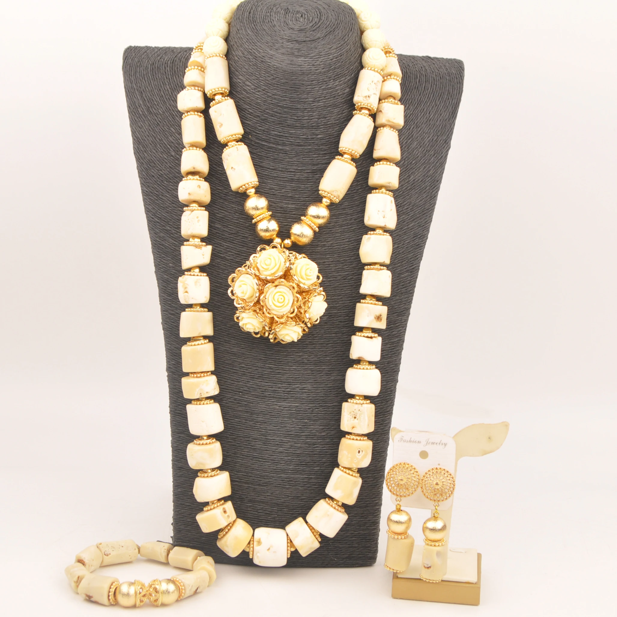 

Natural White Coral Necklace African Beads Jewelry Set