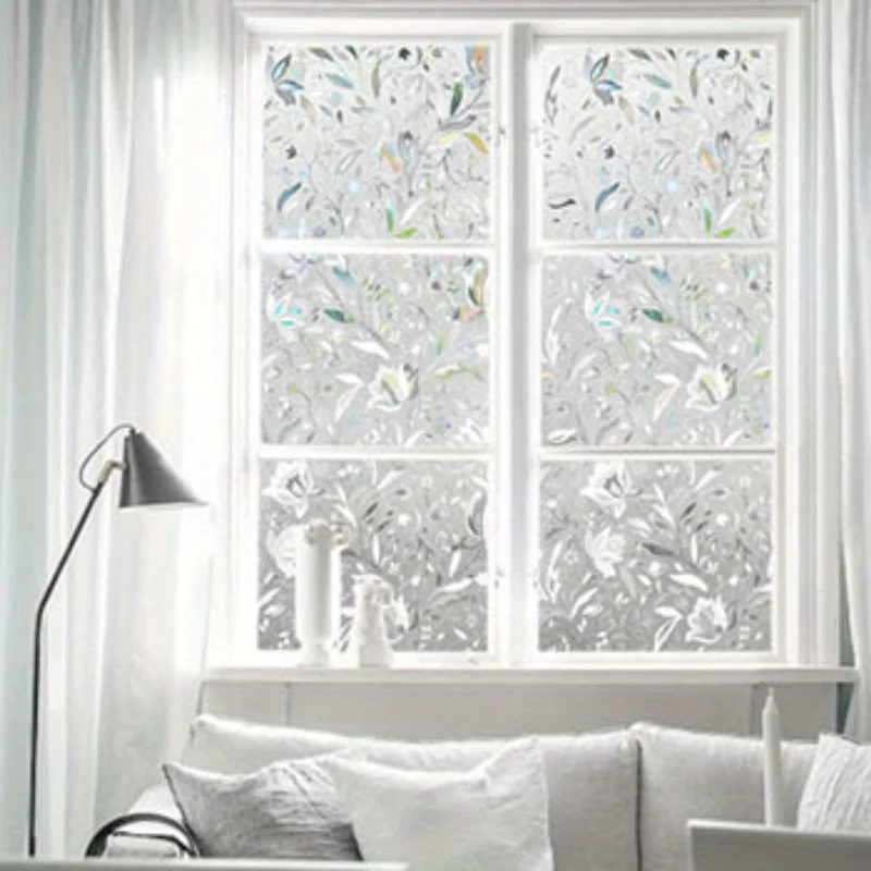 Floral Pattern Frosted Privacy Window Film Static Cling NoGlue Colored Decorative Easy Install for Office Living Room Home Glass